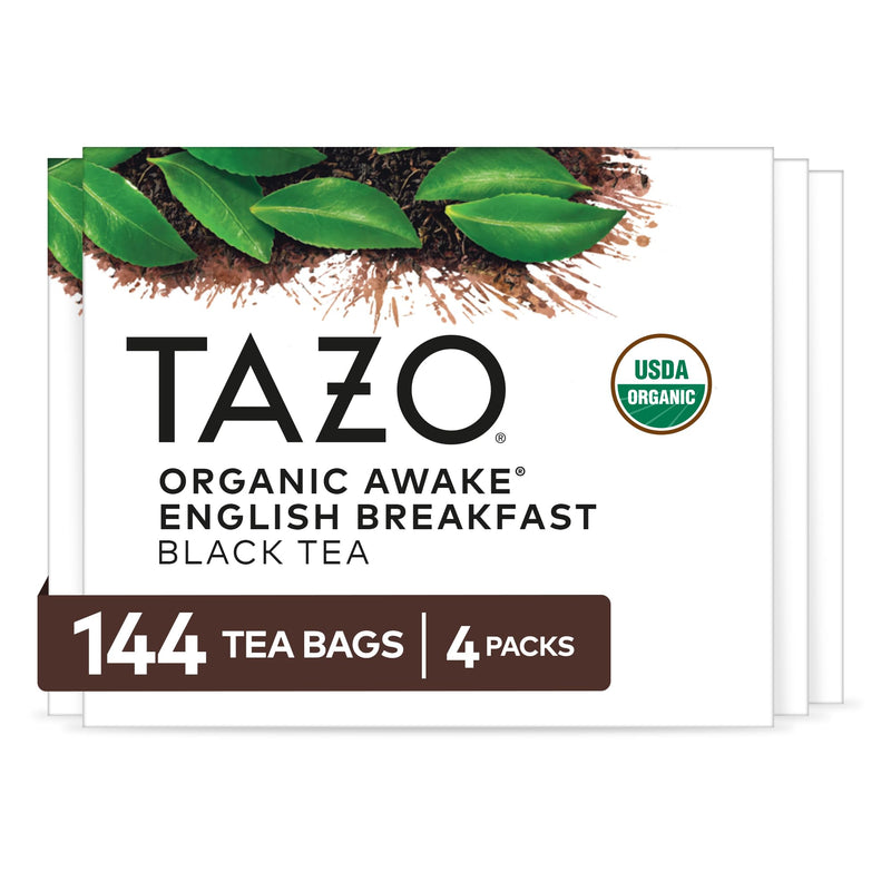 TAZO Organic Awake English Breakfast Black Tea, Black Tea with Caffeine, 144 Total Bags (36Ct - Pack of 4)