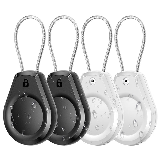 Waterproof Airtag Keychain Holder - (4 Pack) Air Tag Lock Case with Wire Cable Compatible with Apple Airtags, Ultra Dura