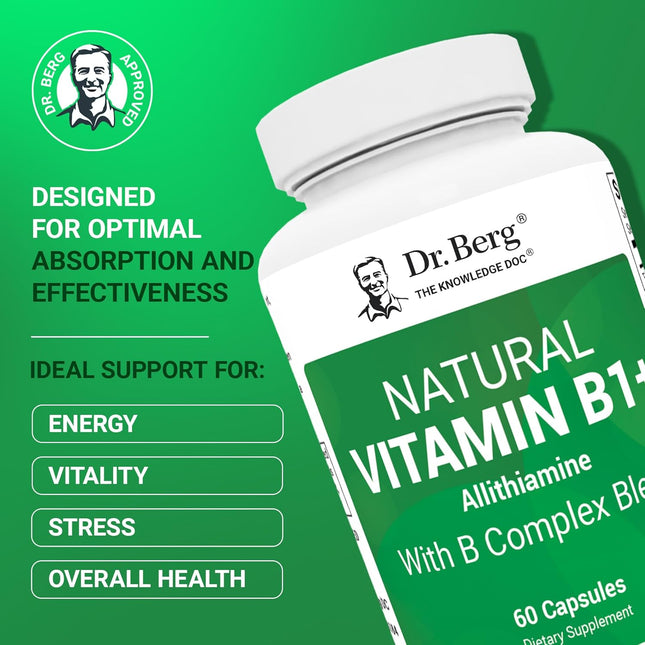 Dr. Berg Natural Vitamin B1 B6 B12 Complex - Allithiamine Vitamin B1 Supplement 