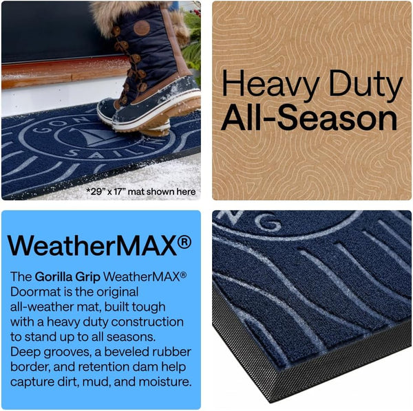 GORILLA GRIP 100% Waterproof All-Season WeatherMAX Doormat US Designed Natural Rubber, Stain and Fade Resistant, Low Profile Indoor Outdoor Door
