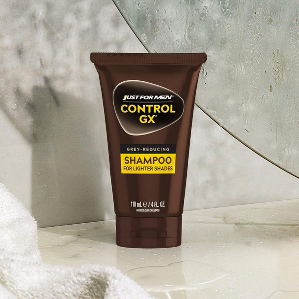 SHAMPOO Just for Men Control GX Grey Reducing for Lighter Shades of Hair, Blonde to Medium Brown, Gradual Hair Color with Keratin, 4 Fl Oz - Pack