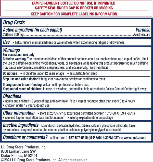 NoDoz 200mg Caffeine Pills Maximum Strength, 120 Caplets total 120 Count (Pack of 1)