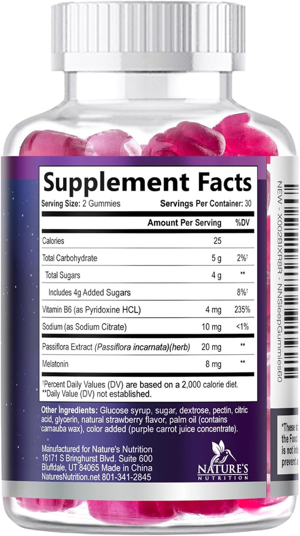 Sleep Gummy 8Mg Melatonin - Extra Strength Sleep Support with 20Mg Passiflora, Natural Sleeping Gummies for Adults, Vegan & Non-Gmo, Melatonin