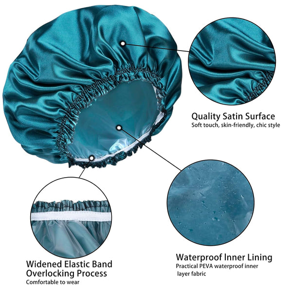 Shower Caps for Women, 4 PCS Reusable Waterproof Bath Cap Solid Color