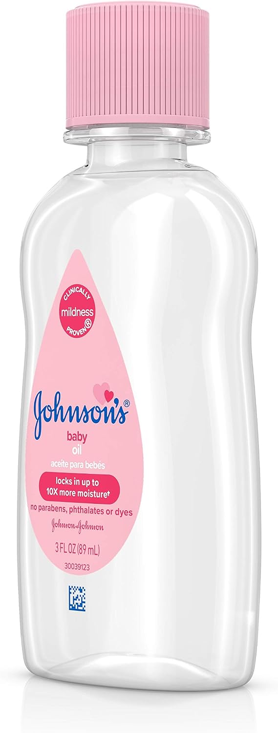 Johnson's Baby Oil, Pure Mineral Oil to Prevent Moisture Loss for Newborn, Kids, & Adults, Gentle, Soothing Baby Massage Oil, Dry Skin Relief,