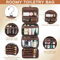Elviros Hanging Toiletry Bag Removable Travel Bag PU leather Makeup Cosmetic Organizer Kit, Coffee | Removable Travel Organizer Bag for Cosmetics,