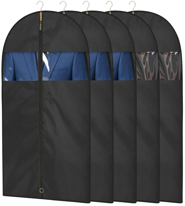 43" Suit Bags for Closet Storage and Travel, Garment Bags for Hanging Clothes, Suit Garment Bag for Men, Black Suit Cover Bags with Clear Window