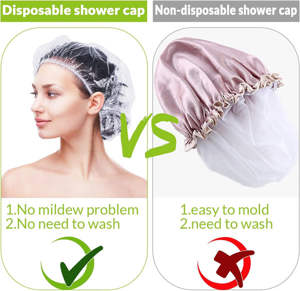 Retisee 140 Pcs Disposable Shower Caps Bulk 18.2 Plastic Clear Hair Caps Elastic Large Thick Waterproof Bath Covers for Women Hair Care Cleaning