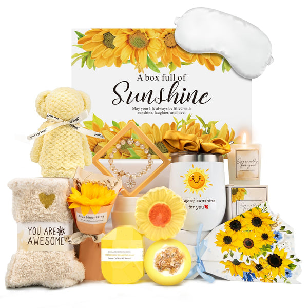 Birthday Gifts for Women, Sunflower Self-Care Package, Sending Sunshine Get Well Gifts for Women, Her, Sister, Mom, Best Friends, Unique