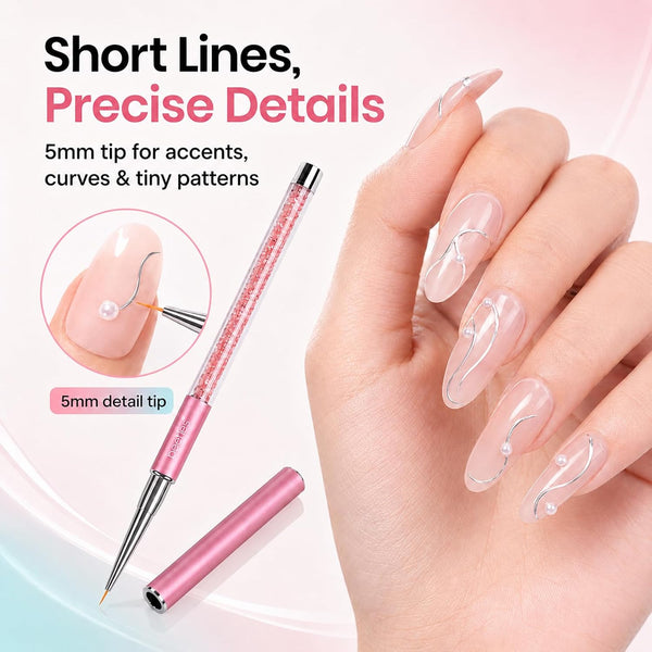 Beetles Gel Polish Nail Art Liner Brushes 5Pcs Painting Art Design Pen Set | Diamond Application Rhinestone Handle Dotting Drawing Sizes 5 7 9 11