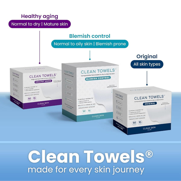 Clean Skin Club Clean Towels®, 100% USDA Biobased Face Towel, Disposable Face Towelette, Eczema Association Accepted, Makeup Remover Dry Wipes,