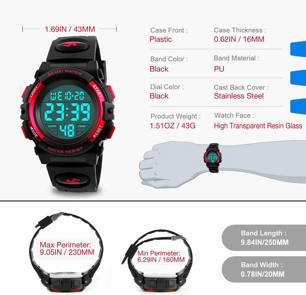cofuo Kids Digital Watch for Boys Girls, Boys Watches Ages 3-17,Sport Outdoor Watch for Kid, 50M Waterproof Analog Multifunctional Chronograph LED