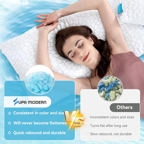 SUPA MODERN Cooling Bed Pillows for Sleeping 2 Pack Shredded Memory Foam Pillows Queen Size Set of 2, Adjustable Cool Pillow for Side Back Stomach