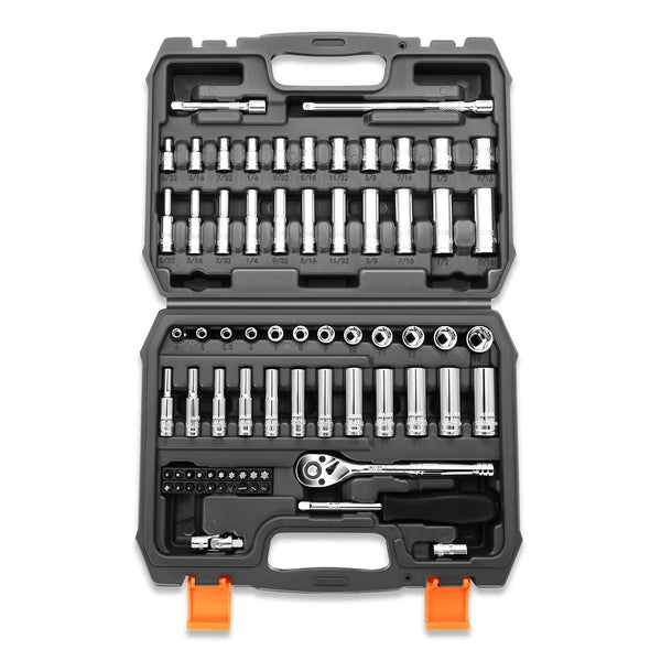DNA MOTORING TOOLS-00144 72-Piece 1/4" Drive Socket Set with Ratchets, Adapters, Extensions - 4mm -14mm, 5/32 Inch- 9/16 Inch, Cr-V 72 PCs Drive