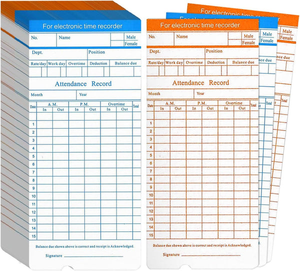 Flexzion Monthly Time Cards for Employees - Dual-Sided, Orange/Blue Attendance Tracker, 270-Piece Time Sheets Compatible with 6-Column Time Clock