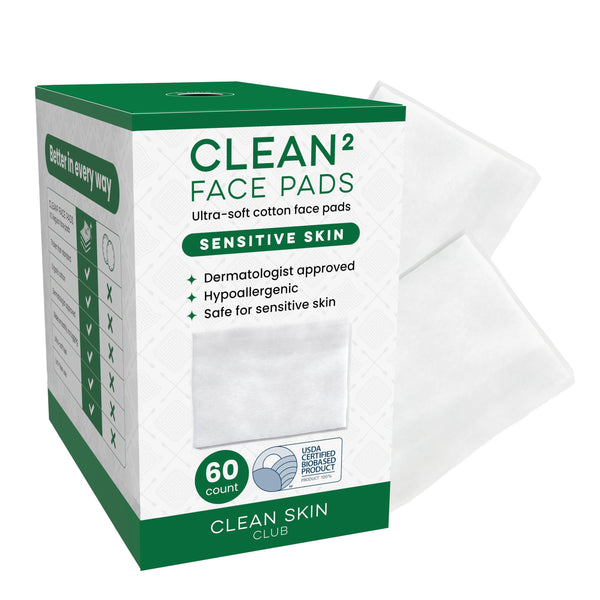 Clean Skin Club Clean² Sensitive Skin Face Pads – Ultra-Soft 100% Organic Cotton, Fragrance-Free & Lint-Free Makeup Remover & Toner, Dermatologist