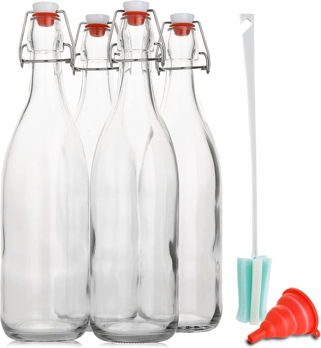 AYL Flip Top Glass Bottle [1 Liter / 33 Fl. Oz.] [Pack of 4] â Swing Brewing Bottle with Stopper for Beverages, Oil, V