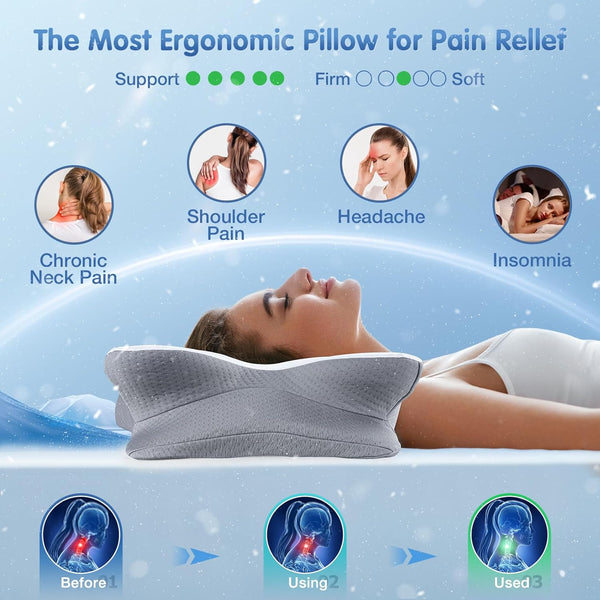 Cervical Neck Pillow for Pain Relief, Adjustable Ergonomic Memory Foam Pillow for Neck and Shoulder Pain, Orthopedic Contour Support Pillows for