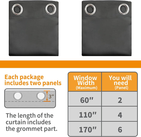 YoungsTex Blackout Curtains 63 Inches Long, Room Darkening Bedroom Drapes | Grommet Thermal Insulated Privacy for Living Room Window, 2 Panels, 42