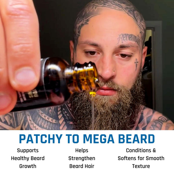 Derm Dude Mega Beard Growth Oil for Men | Formulated with Castor Oil & Jojoba Oil for Hair Growth | Promotes Thicker, Fuller Beard, Hydrates &