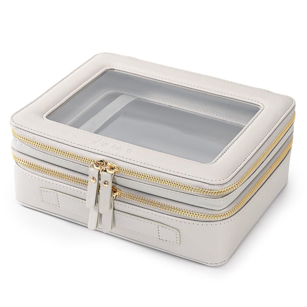 Aveniee Clear Makeup Bags, Double Layer Cosmetic Bags with a Separate Brush Compartment, Large Travel Toiletry Bag Train Case for Women, Travel