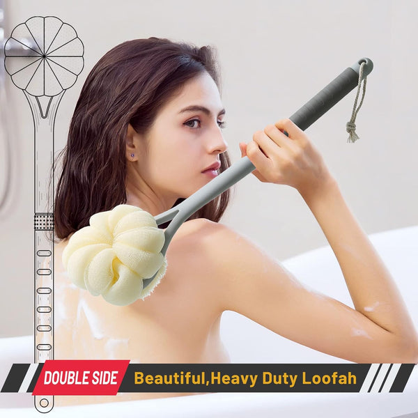 Shower Body Brush,Soft Bristles and Beautiful Pumpkin Loofah 14â Long Handle Back Scrubber Bath Mesh Sponge for Skin Exfoliating Bath,Massage
