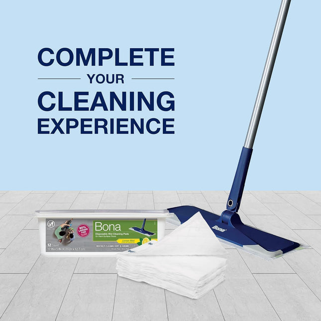 Bona® Disposable Wet Cleaning Pads for Hard-Surface Floors, Lemon Mint Scent 12 