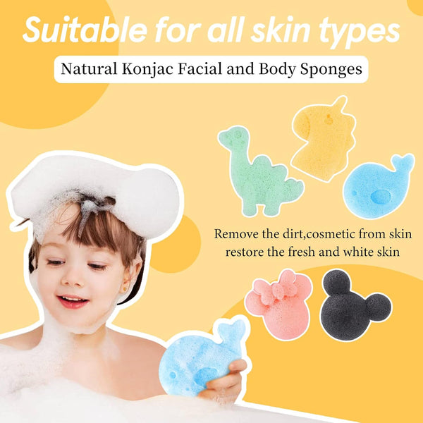 Konjac Baby Bath Sponge for Bathing, Classic Shapes Natural Bath Sponges for Infants, Toddler, Newborns, Natural and Safe Plant-Based Konjac Baby