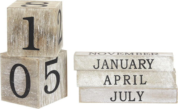 Wooden Perpetual Block Calendar for Desk, Wood Month Date Display Blocks for Teachers, Students, Classroom, Rustic Farmhouse Office Decor, Desk