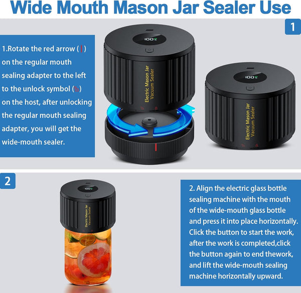 LOVE MOMENT Electric Mason Jar Vacuum Sealer Kit | for Wide Mouth and Regular Mouth Mason Jar Black