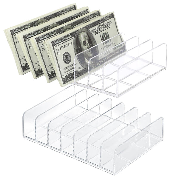 Hipiwe Clear CD Holder - 7 Slot CD Storage Box CD DVD Display Rack Tray Holds up to 14 Standard CD Cases, Tabletop Plastic File Divider for paper