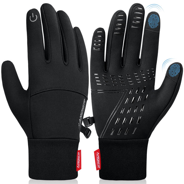 anqier Winter Gloves, Windproof Warm Touchscreen Gloves Men Women for Cycling Running Outdoor Activities Black-B Medium