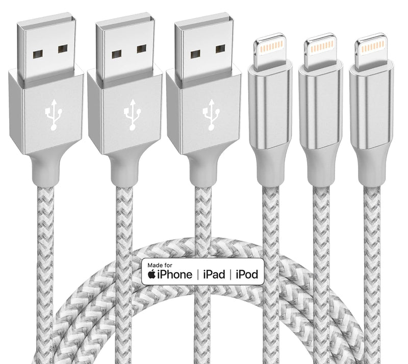 Iphone Charger 3 Pack 10 Ft Apple Mfi Certified Lightning Nylon Braided Cable Fast Charging Cord Compatible with Iphone 13 12 11 Pro Max XR XS X 8