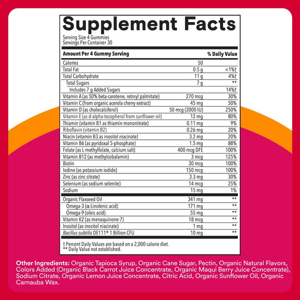 Smartypants Organic Women'S Multivitamin Gummies: Biotin, Probiotics, Methylfolate, Omega 3 (ALA), Vitamin D3, C, Vitamin B12, B6, A, K & Zinc,