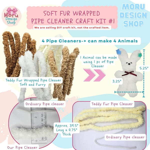 Moru Fur Pipe Cleaner Craft Kit , Soft, Thick, Long Teddy Fur-Wrapped Stem Wire for DIY Art & Craft. with Decorative Accessories
