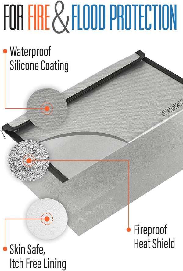 Fireproof Document Bag Envelope Size: 8" x 5" [2000°F Rated] Fireproof Cash Bags with Zipper Small Water and Fire Resistant Money Bag for Cash