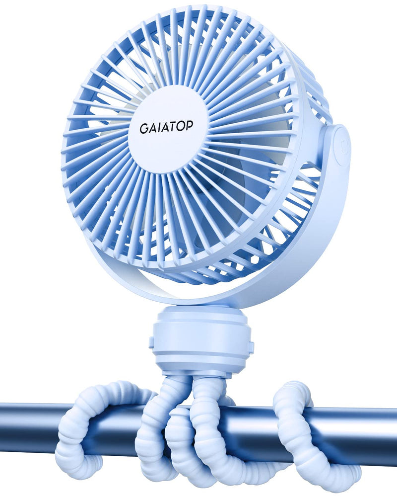 Gaiatop Mini Portable Stroller Fan, Battery Operated Small Clip on, Detachable 3 Speed Rechargeable, 360° Rotate Flexible Tripod Better Cooling