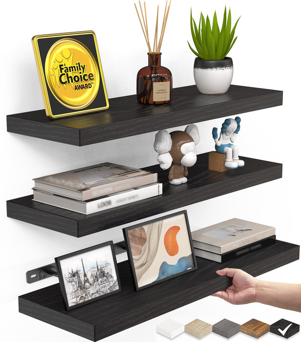 BAYKA Floating Shelves for Wall, Wall Mounted Rustic Wood Shelves for Bathroom, Bedroom, Living Room, Kitchen, Hanging Shelf for