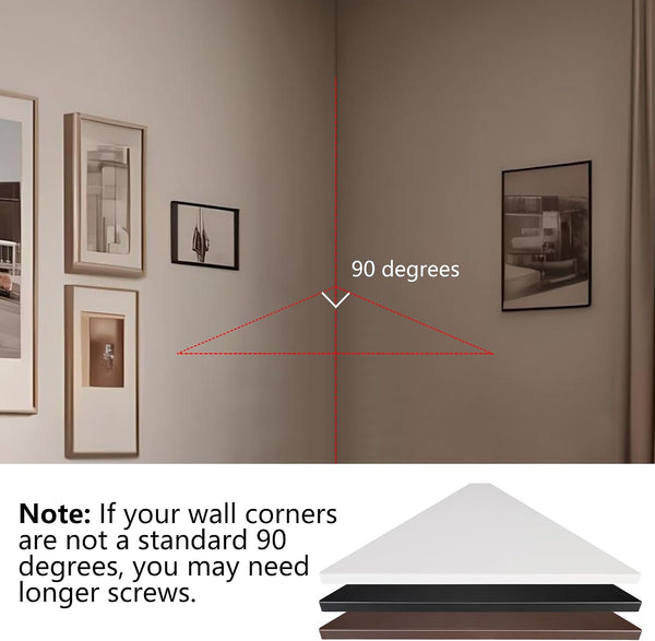 evron Corner Mounting Shelf Set of 2 – Easy to Install Floating Wall Shelves with Wood Grain Finish, Durable and Waterproof ABS Plastic for