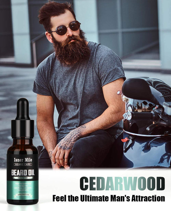 ISNER MILE 5 Pack Beard Oil Set Leave in Conditioner, Cedarwood Sandalwood Sage Sweet Orange, Mustaches Soften Moisturizing, Valentines Gifts for