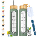 SipZest 32 oz Glass Water Bottle with Straw - Motivational Time Marker & Silicone Sleeve - Reusable Tumbler Includes 2 Bamboo Lids & Fruit Infuser
