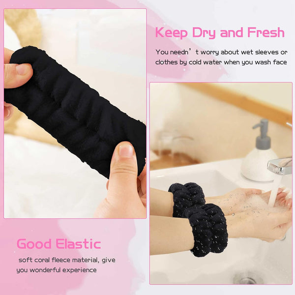 WSYUB Makeup Headbands,Black Spa Headband Wristbands for Washing Face
