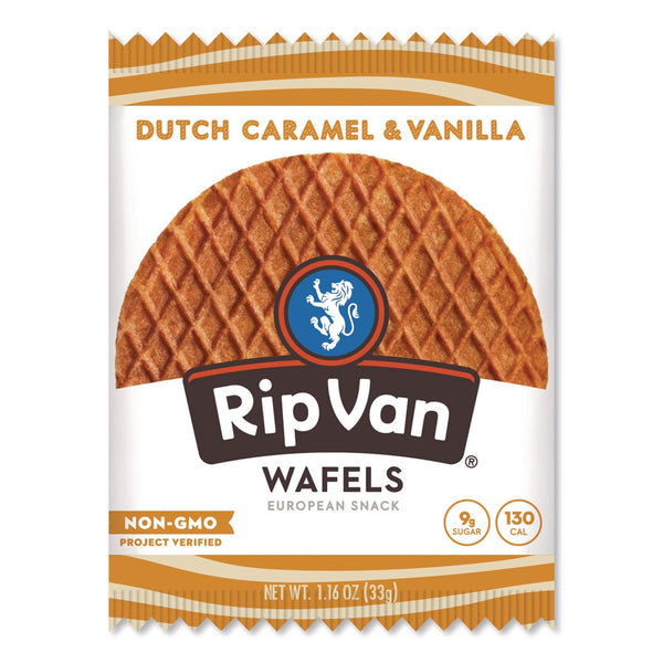 Rip Van Wafels Dutch Caramel & Vanilla Stroopwafels, Healthy Snacks, Non-GMO, Low Calorie, Low Sugar (3g), Office Snacks, Keto Friendly, 12 Count