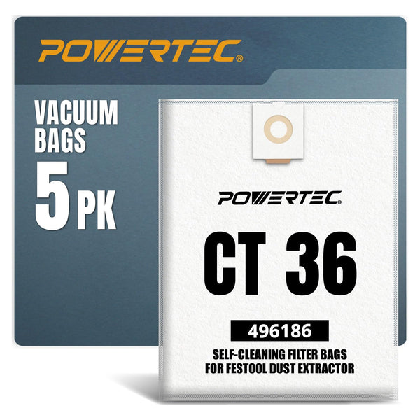 POWERTEC 75038 Filter Bag for Festool 496186 Fits CT 36, 5PK