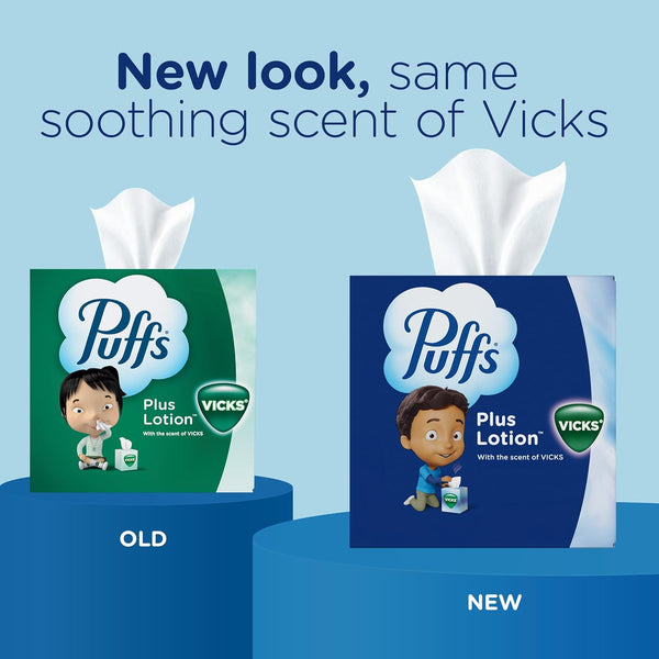 Puffs Plus Lotion with Vicks Facial Tissues, 4 Cubes, 48 Tissues per Box (192 Tissues) [Packaging May Vary] 48 Count (Pack of 4)