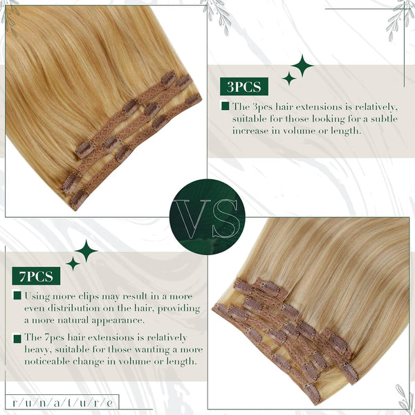 RUNATURE Clip in Extensions Real Human Hair, Remy Clip in Hair Extensions, Real Hair Extensions Clip Ins for Women, 10 Inch 50G 3Pcs, 6P24