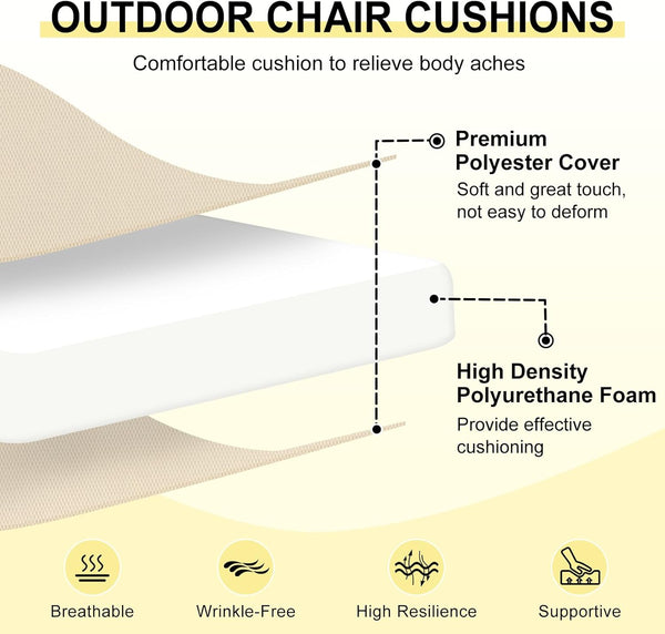 downluxe Outdoor Chair Cushions Set of 4 for Patio Furniture, Water-Resistant Patio Chair Cushions with Ties, High Density Foam Outdoor Seat