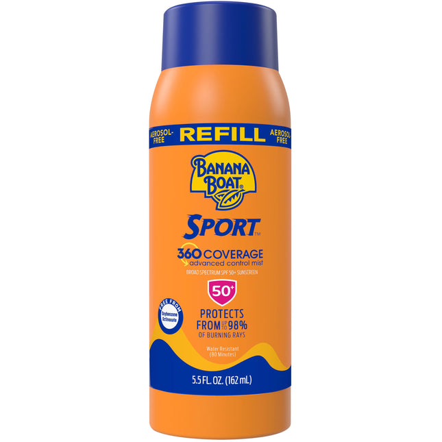 Banana Boat Sport 360 Coverage Spray Sunscreen Mist SPF 50 Refill | Non-Aerosol 