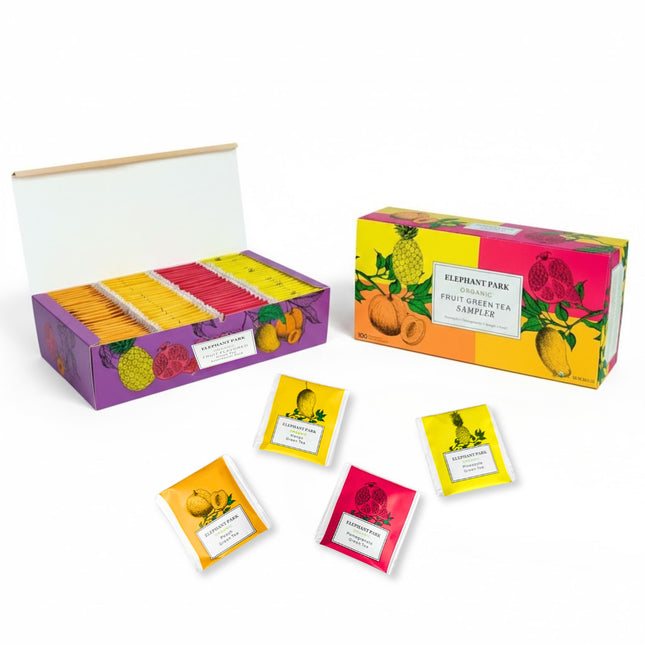 Premium Organic Fruit Green Tea Sampler, 100 Count Assorted Tea Bags, Caffeinate