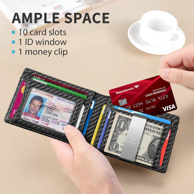 RUNBOX Mens Slim Wallet with Money Clip RFID Blocking Bifold Credit Card Holder 